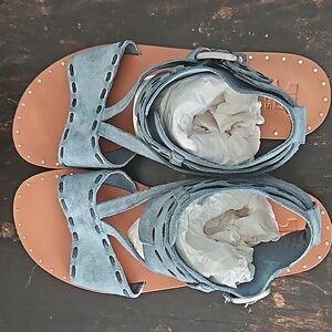 Blue suede gladiator sandals